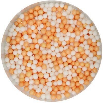 FunCakes Soft Sugar Pearls 4-6mm -ORANGE &amp; WHITE 60g - Μαλακές  Πέρλες Ζάχαρης - Πορτοκαλί &amp; Λευκό 60γρ