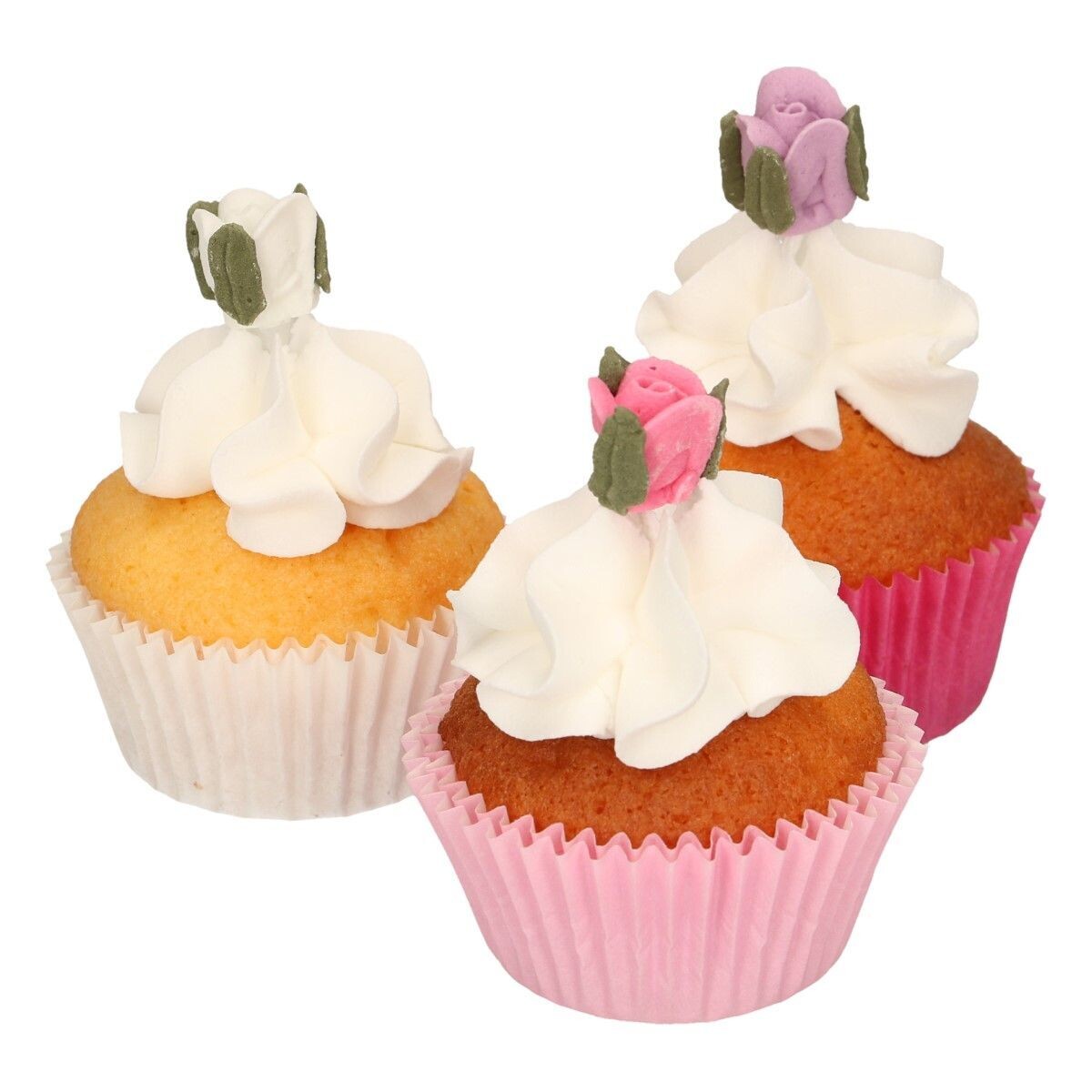 FUNCAKES Sugar Decorations -ROSES WITH LEAVES 16τμχ - Βρώσιμα ζαχαρωτά τριαντάφυλλα με φύλλα