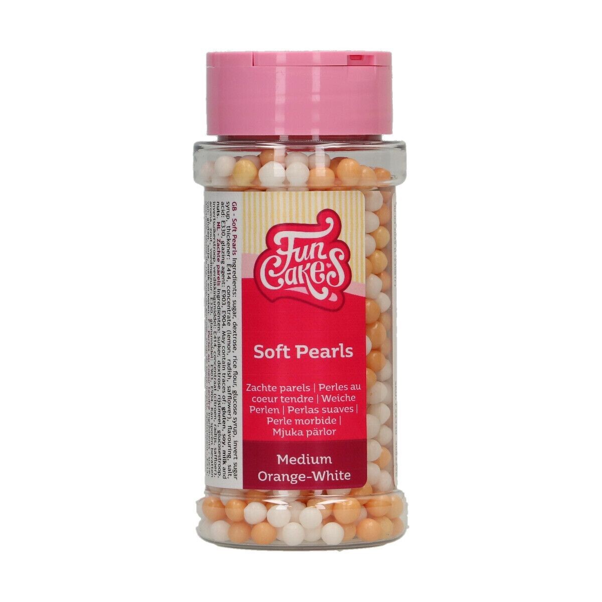 FunCakes Soft Sugar Pearls 4-6mm -ORANGE &amp; WHITE 60g - Μαλακές  Πέρλες Ζάχαρης - Πορτοκαλί &amp; Λευκό 60γρ