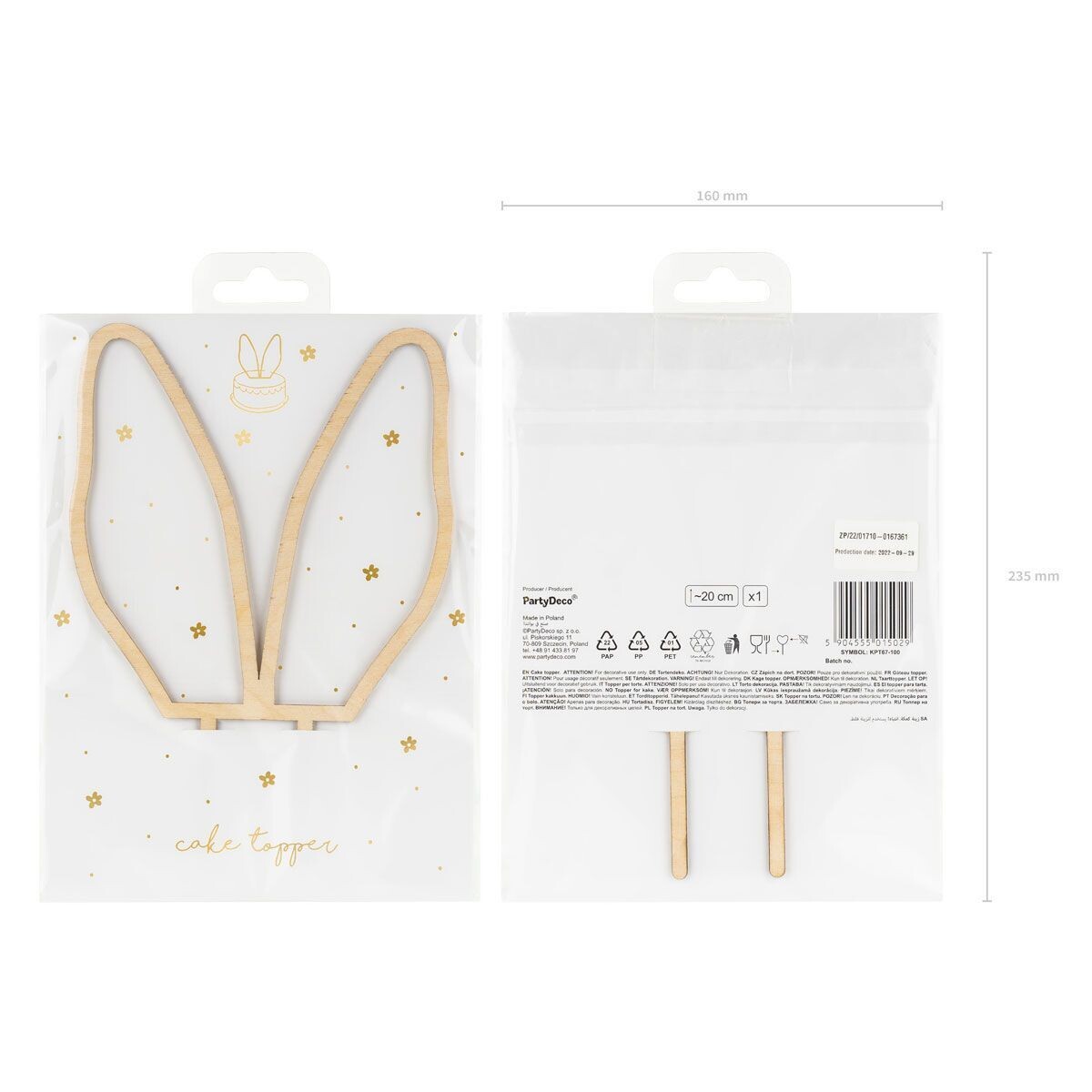 SALE!!! PartyDeco Cake Topper BUNNY EARS WOODEN -Τόπερ Τούρτας Ξύλινο Αυτιά Λαγού