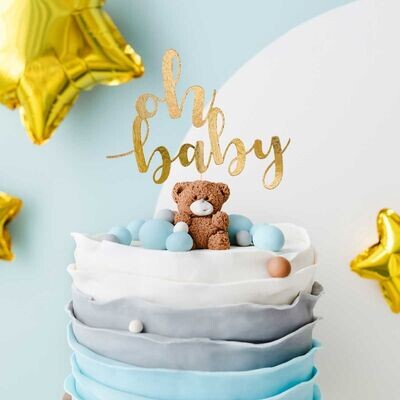 PartyDeco Cake Topper 'Oh Baby' - GOLD - Τόπερ Τούρτας Χρυσό 'Oh Baby'