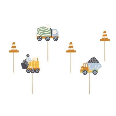 PartyDeco Cake Topper -CONSTRUCTON WORK 6τμχ - Τόπερ με θέμα το εργοτάξιο