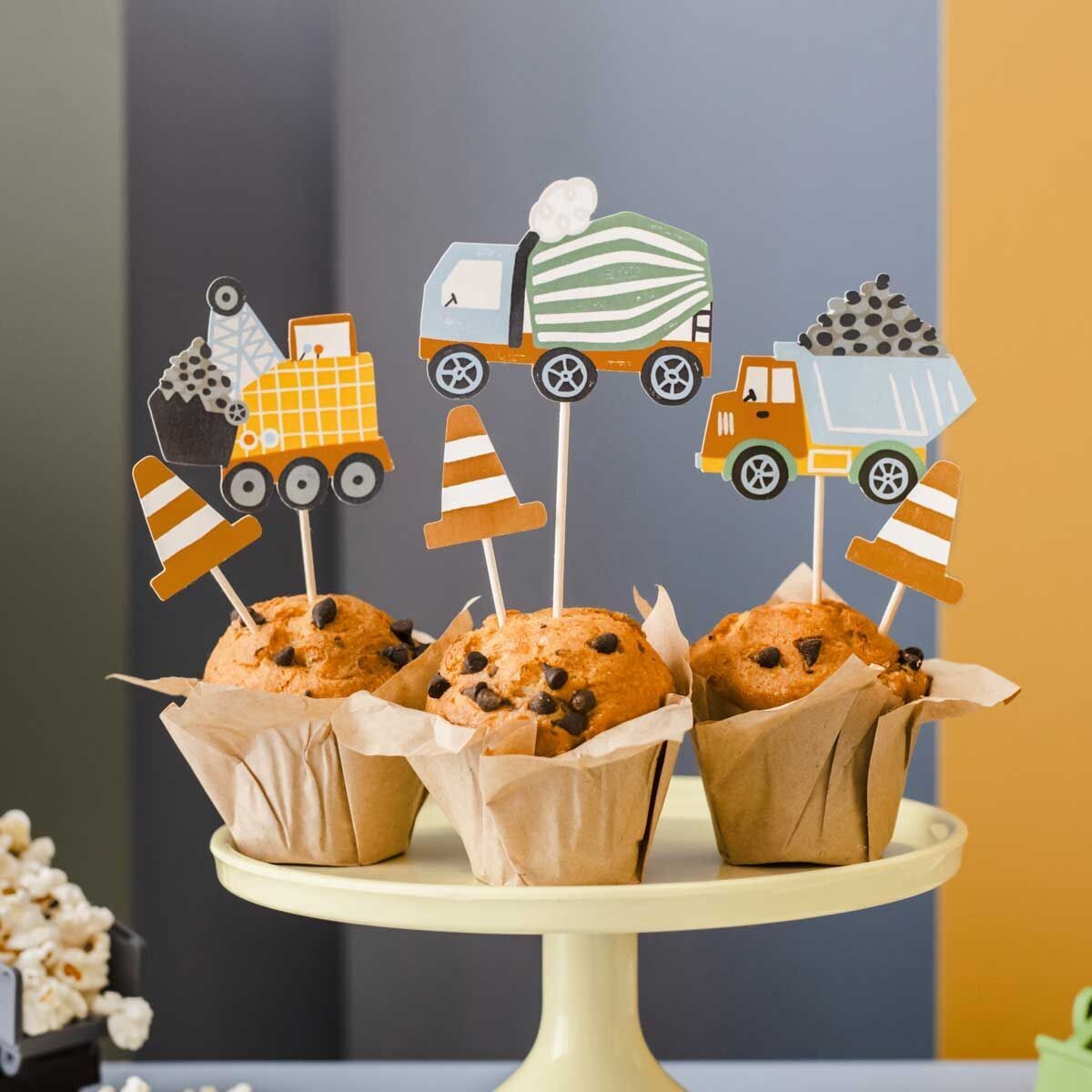 PartyDeco Cake Topper -CONSTRUCTON WORK 6τμχ - Τόπερ με θέμα το εργοτάξιο