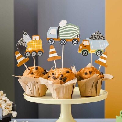 PartyDeco Cake Topper -CONSTRUCTON WORK 6τμχ - Τόπερ με θέμα το εργοτάξιο