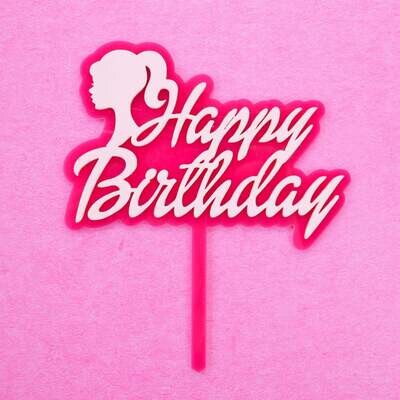 Sweet Stamp Cake Topper - Dollhouse Happy Birthday - Πλαστικό Τόπερ Barbie / Κούκλα Φούξια