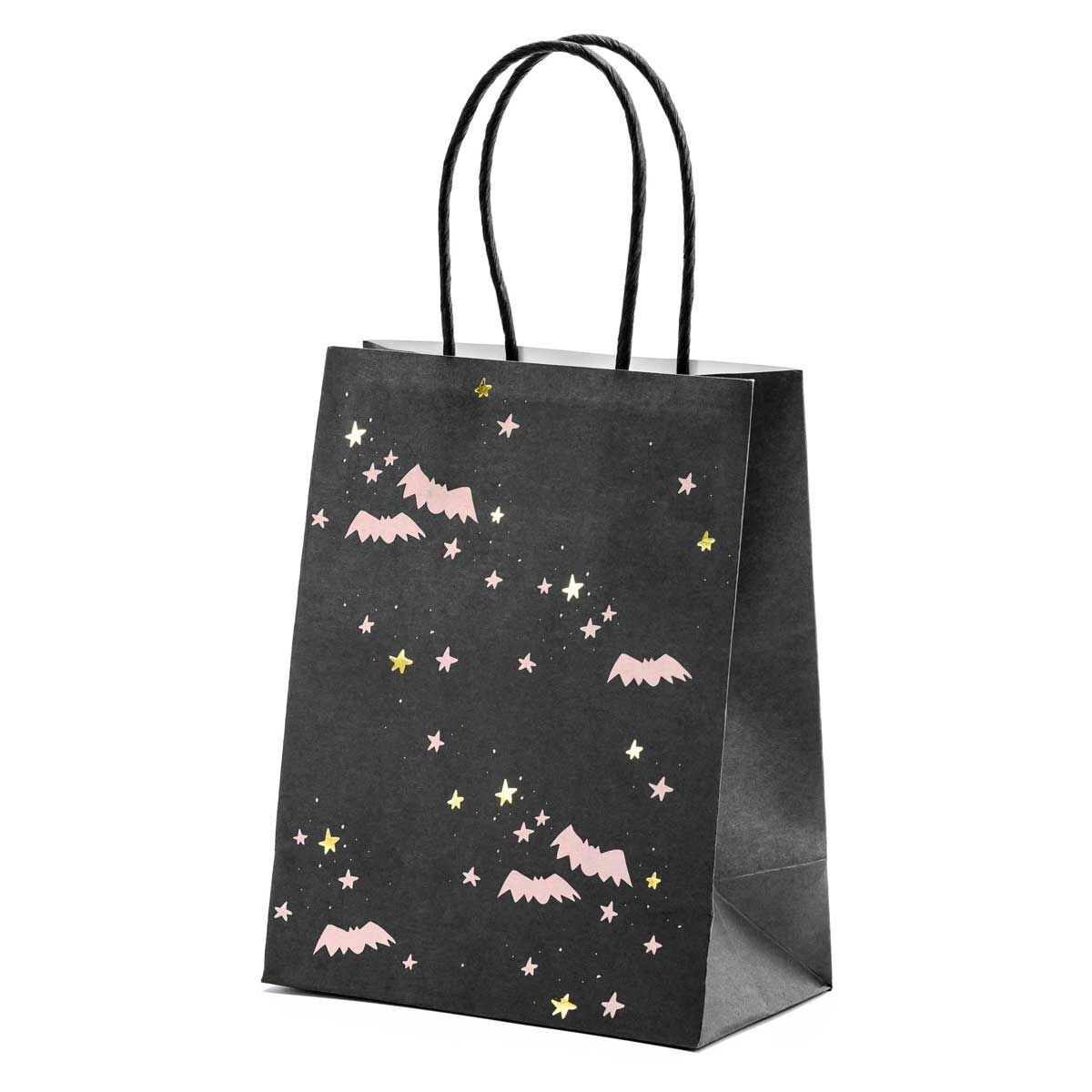 PartyDeco Halloween Treat Bags -BATS -6τεμ Χάρτινα Μαύρα σακουλάκια  για γλυκά &amp; ζαχαρωτά με Νυχτερίδες και Αστέρια