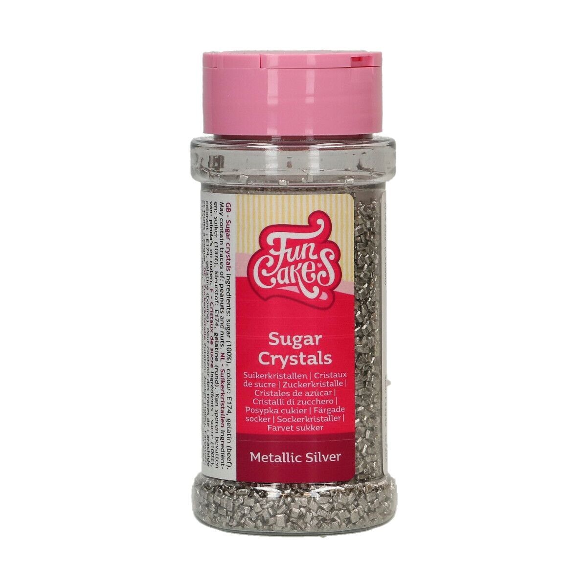 FunCakes Sugar Crystals -METALLIC SILVER -Χρωματιστή Ζάχαρη σε μικρούς κρυστάλλους- Μεταλλικό Ασημί 80γρ