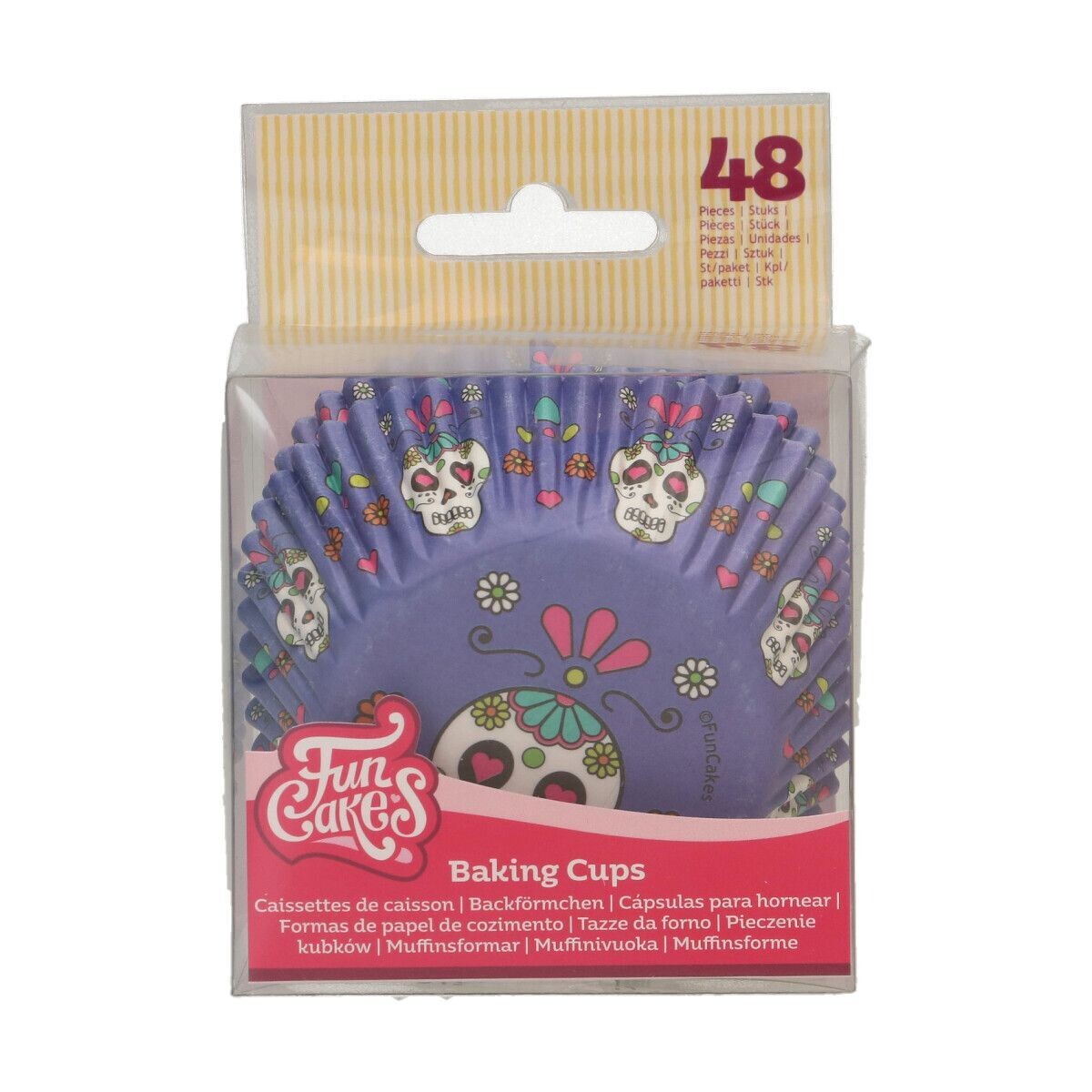 FunCakes Cupcake Cases -DAY of  the DEAD -Halloween - Θήκες Ψησίματος Μωβ με νεκροκεφαλές -48 τεμ