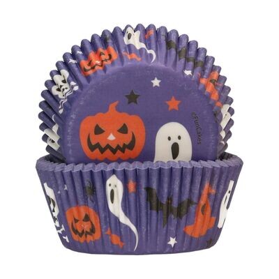 FunCakes Cupcake Cases -SPOOKY HALLOWEEN -Θήκες Ψησίματος Μωβ με Κολοκύθες και Φαντάσματα-48 τεμ