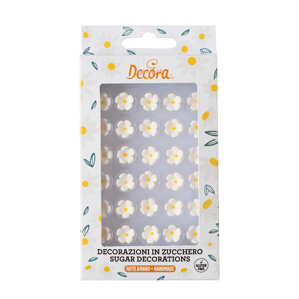 DECORA Sugar Decorations -SMALL BLOSSOMS - WHITE - Βρώσιμα διακοσμητικά ζαχαρωτά Λουλούδια/Άνθη Λευκά 30 τμχ
