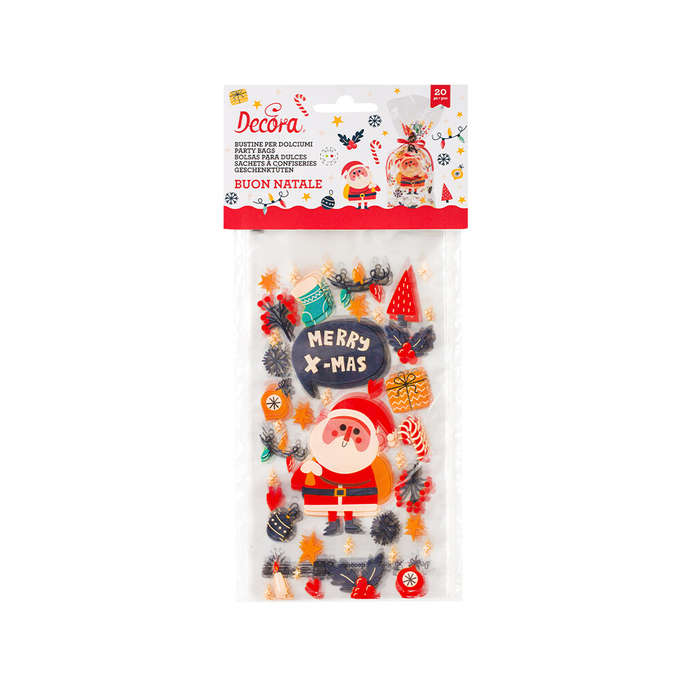 DECORA Treat Bags with flat bottom -MERRY X-MAS 20τμχ - Σακουλάκια για γλυκά Χριστουγεννιάτικα