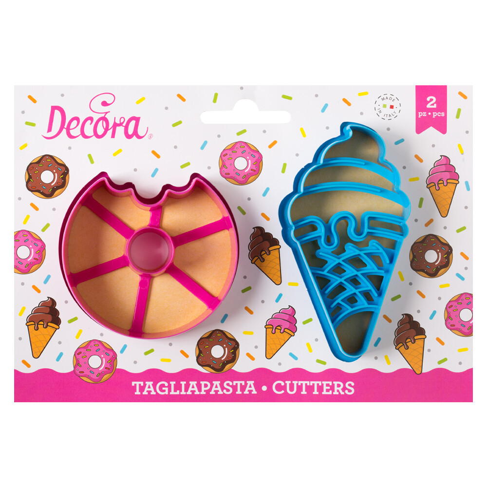 DECORA Cutters -DONUT &amp; ICE CREAM CONE - Σετ 2 πλαστικά κουπ πατ Ντόνατ και Παγωτό