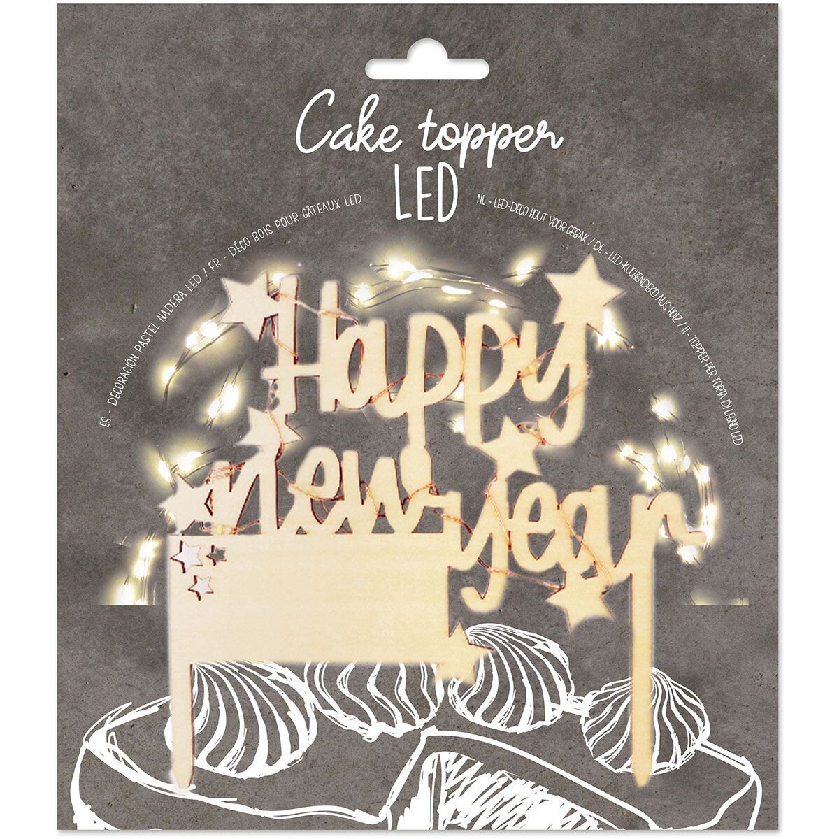 SALE!!! Scrapcooking Cake Topper LED - Ξύλινο Τόπερ &#39;Happy New  Year&#39; με φωτάκια Led