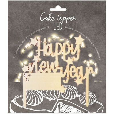 SALE!!! Scrapcooking Cake Topper LED - Ξύλινο Τόπερ &#39;Happy New  Year&#39; με φωτάκια Led