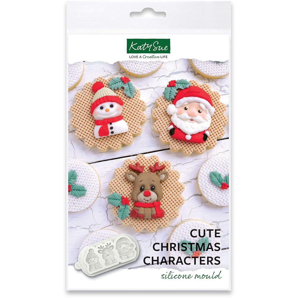 Katy Sue Silicone Mould -CUTE CHRISTMAS CHARACTERS - Καλούπι Σιλικόνης Χριστουγεννιάτικο Άγιος Βασίλης, Χιονάνθρωπος, Τάρανδος