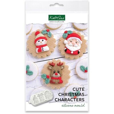 Katy Sue Silicone Mould -CUTE CHRISTMAS CHARACTERS - Καλούπι Σιλικόνης Χριστουγεννιάτικο Άγιος Βασίλης, Χιονάνθρωπος, Τάρανδος