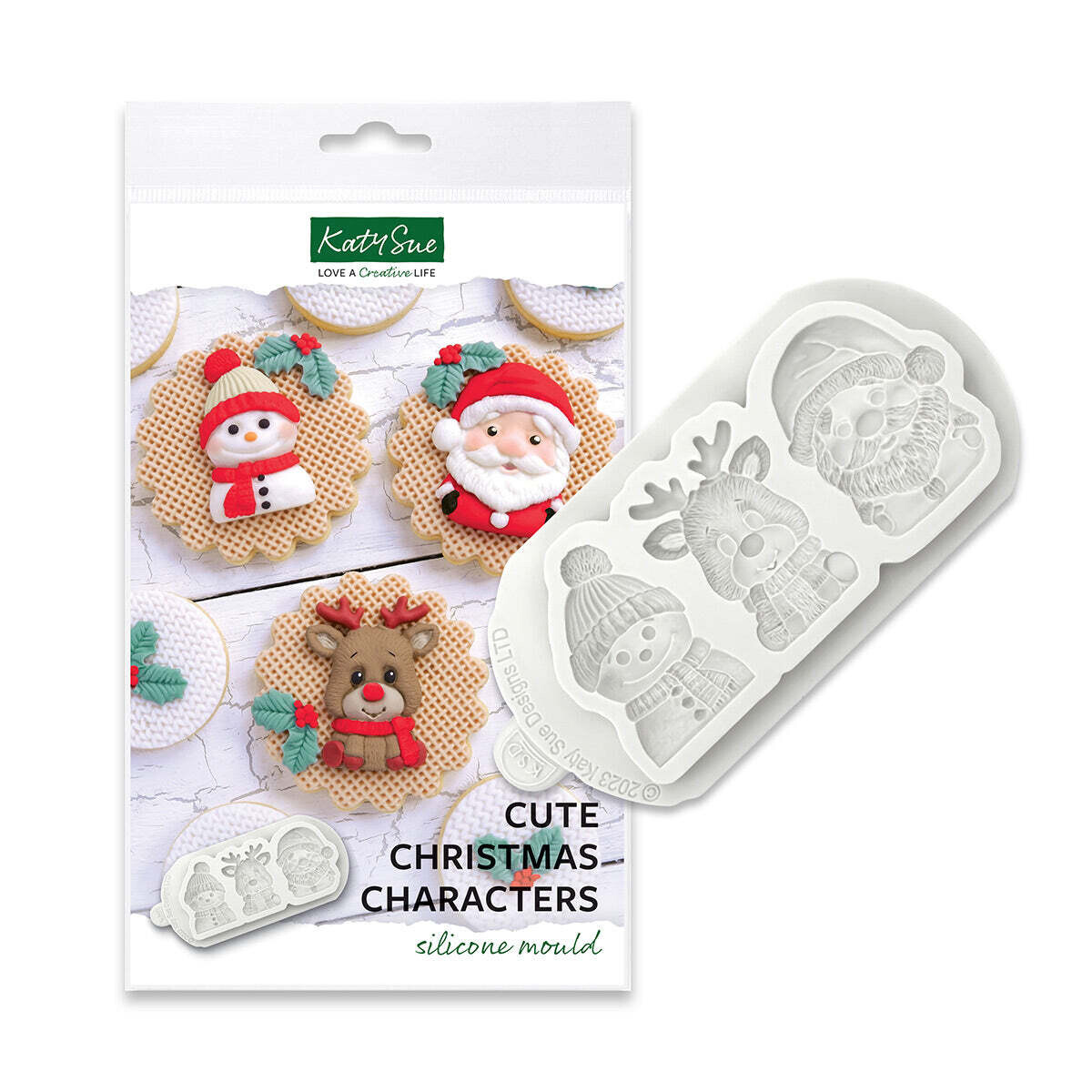 Katy Sue Silicone Mould -CUTE CHRISTMAS CHARACTERS - Καλούπι Σιλικόνης Χριστουγεννιάτικο Άγιος Βασίλης, Χιονάνθρωπος, Τάρανδος