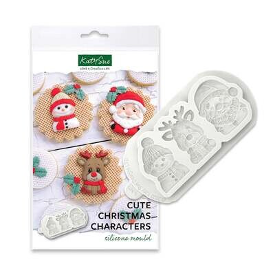 Katy Sue Silicone Mould -CUTE CHRISTMAS CHARACTERS - Καλούπι Σιλικόνης Χριστουγεννιάτικο Άγιος Βασίλης, Χιονάνθρωπος, Τάρανδος