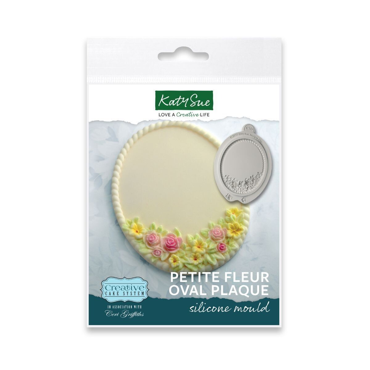 Katy Sue Silicone Mould -PETITE FLEUR OVAL PLAQUE -Καλούπι Σιλικόνης Διακοσμητική Πλάκα Οβάλ με Λουλούδια