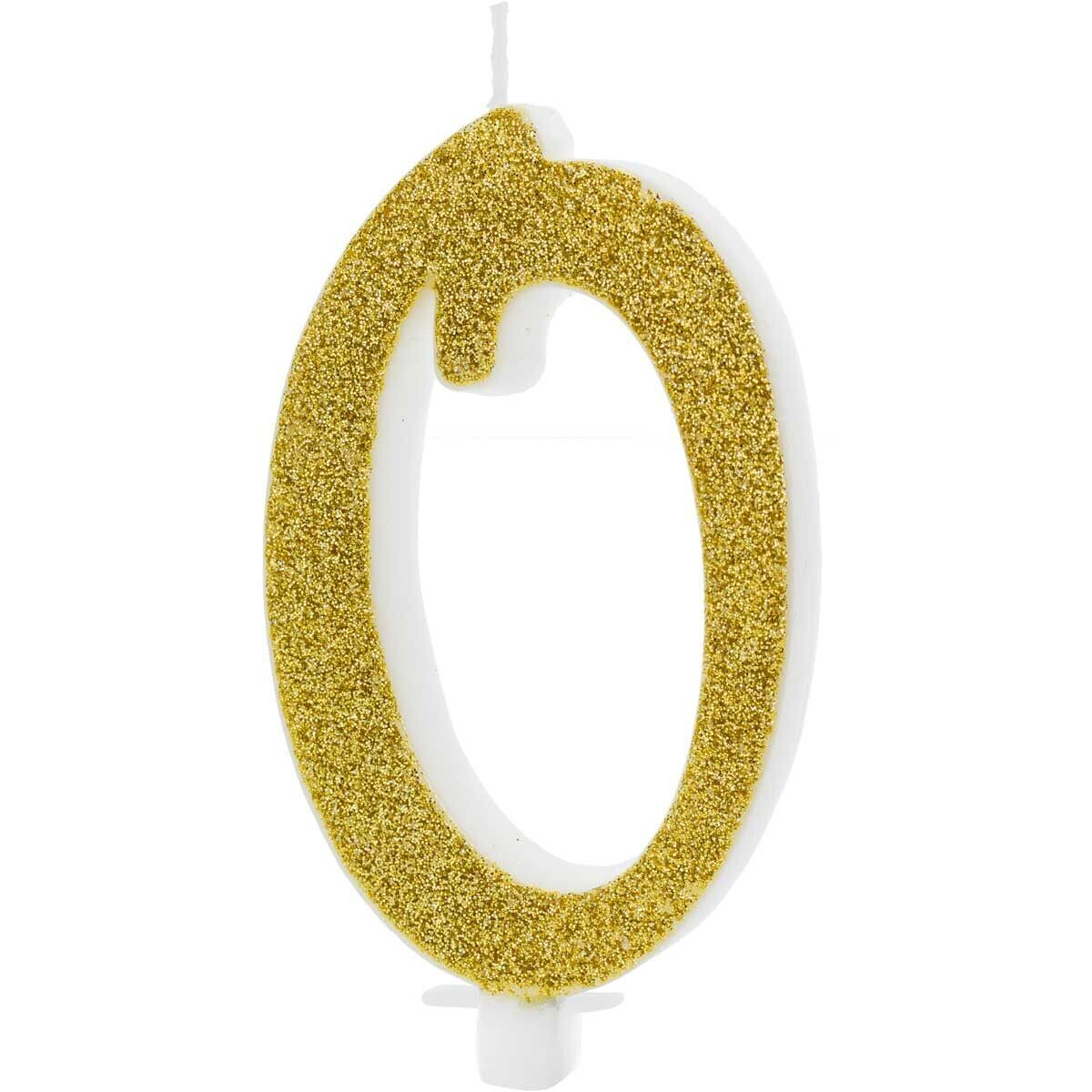 PartyDeco Birthday Candle GOLD Number 0 - Κεράκι Χρυσό Γκλίτερ αριθμός &#39;0&#39;