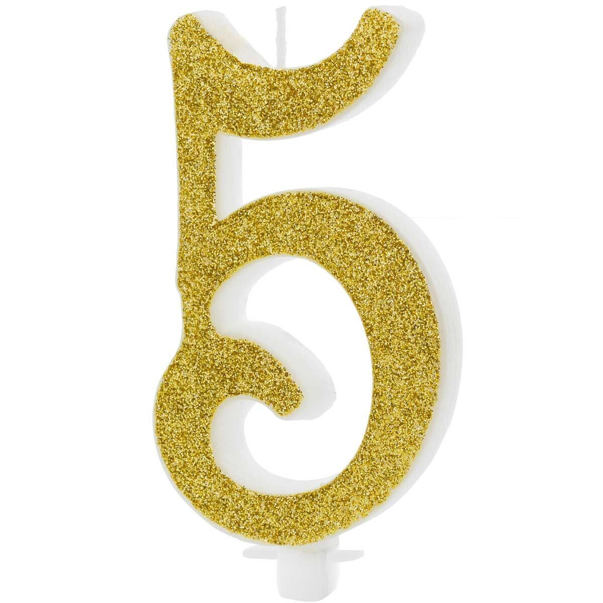PartyDeco Birthday Candle GOLD Number 5 - Κεράκι Χρυσό Γκλίτερ αριθμός '5'
