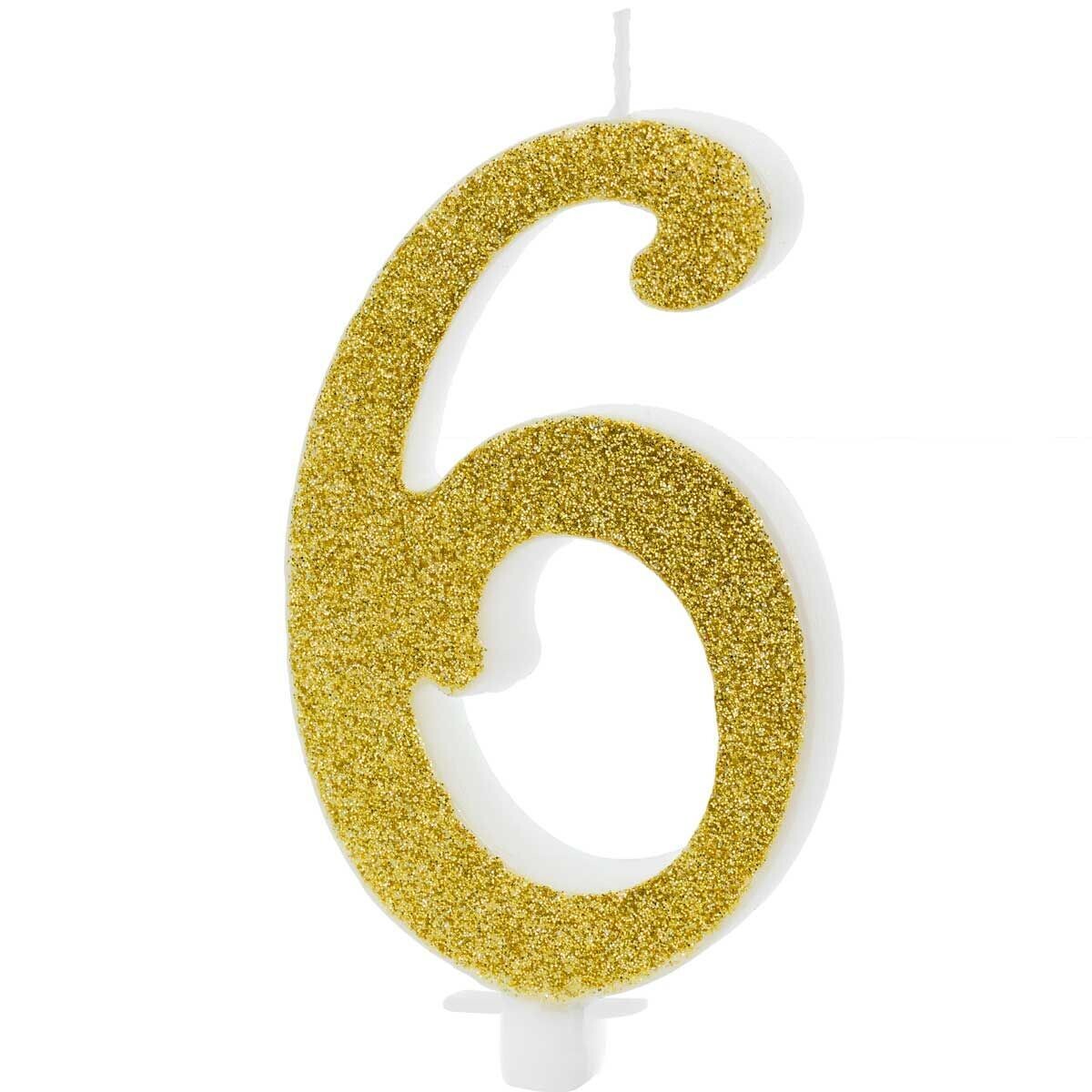 PartyDeco Birthday Candle GOLD Number 6 - Κεράκι Χρυσό Γκλίτερ αριθμός '6'