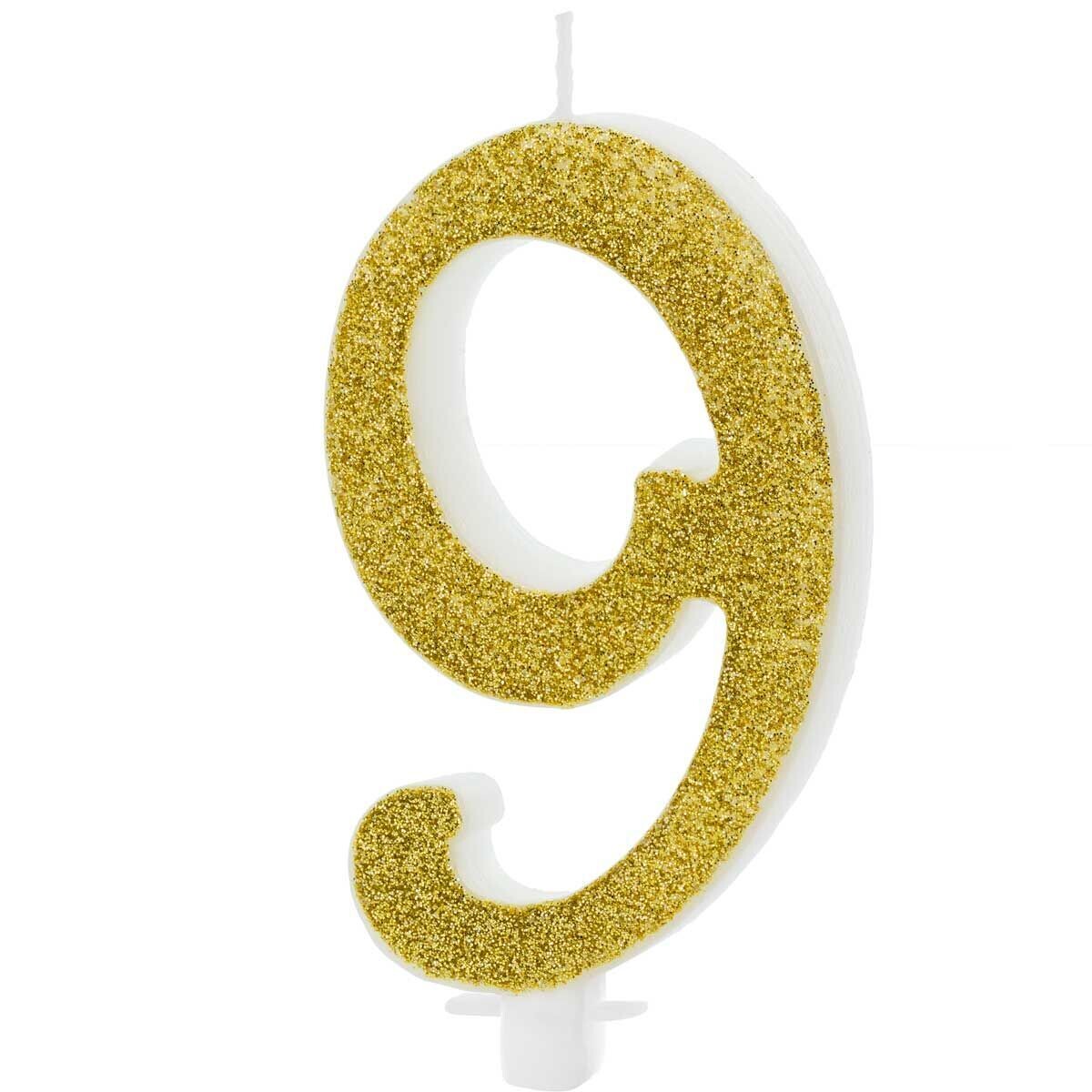 PartyDeco Birthday Candle GOLD Number 9 - Κεράκι Χρυσό Γκλίτερ αριθμός '9'