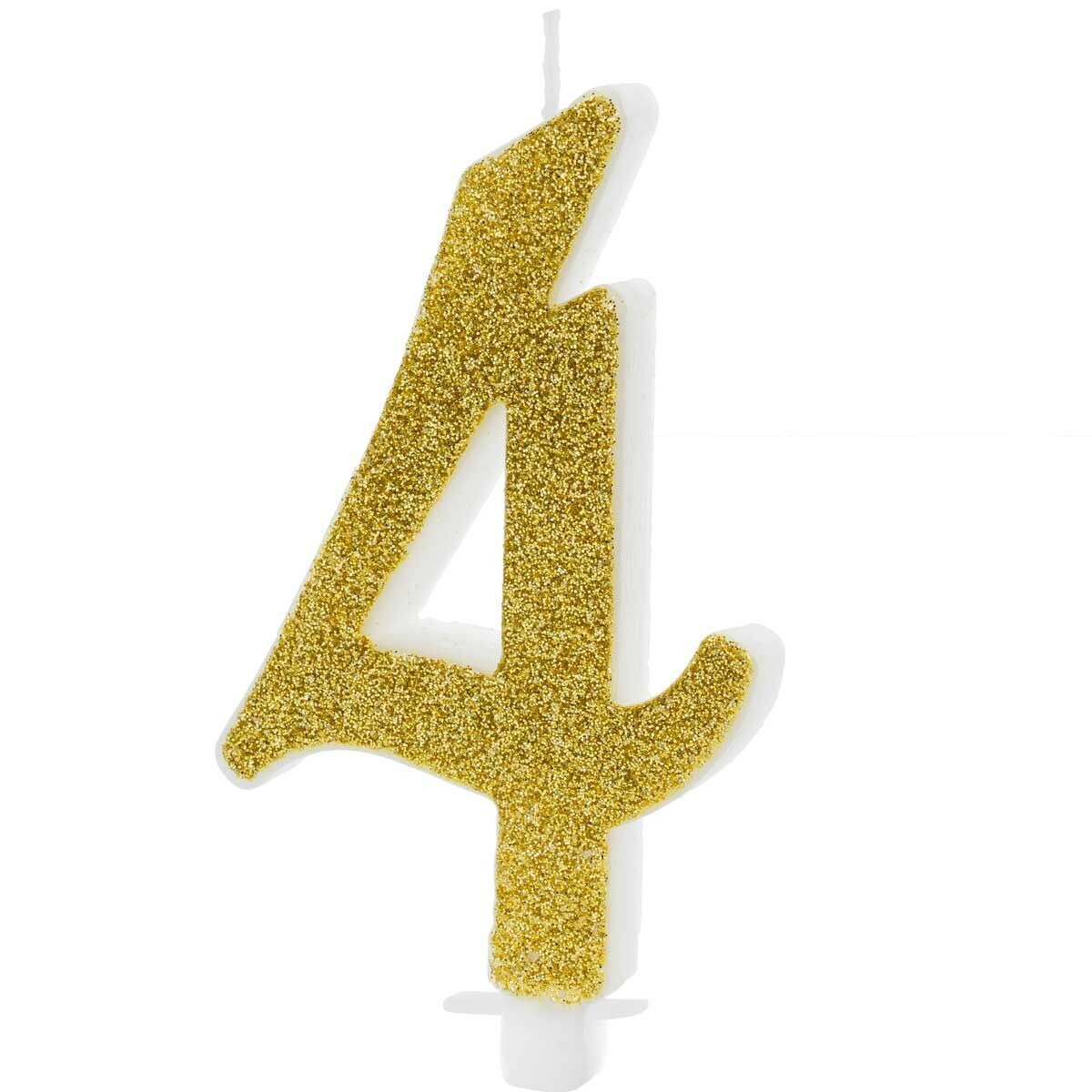PartyDeco Birthday Candle GOLD Number 4 - Κεράκι Χρυσό Γκλίτερ αριθμός '4'