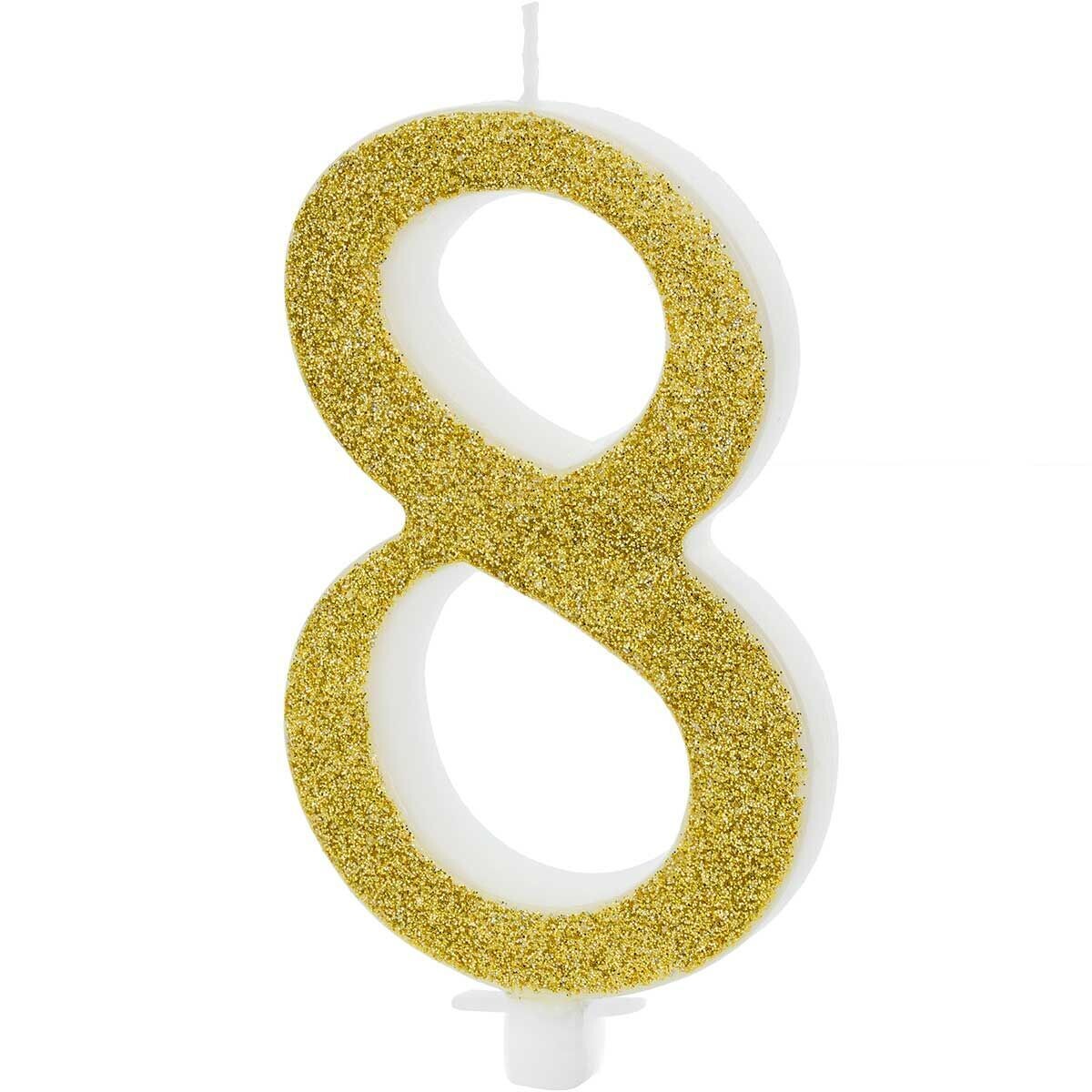 PartyDeco Birthday Candle GOLD Number 8 - Κεράκι Χρυσό Γκλίτερ αριθμός &#39;8&#39;