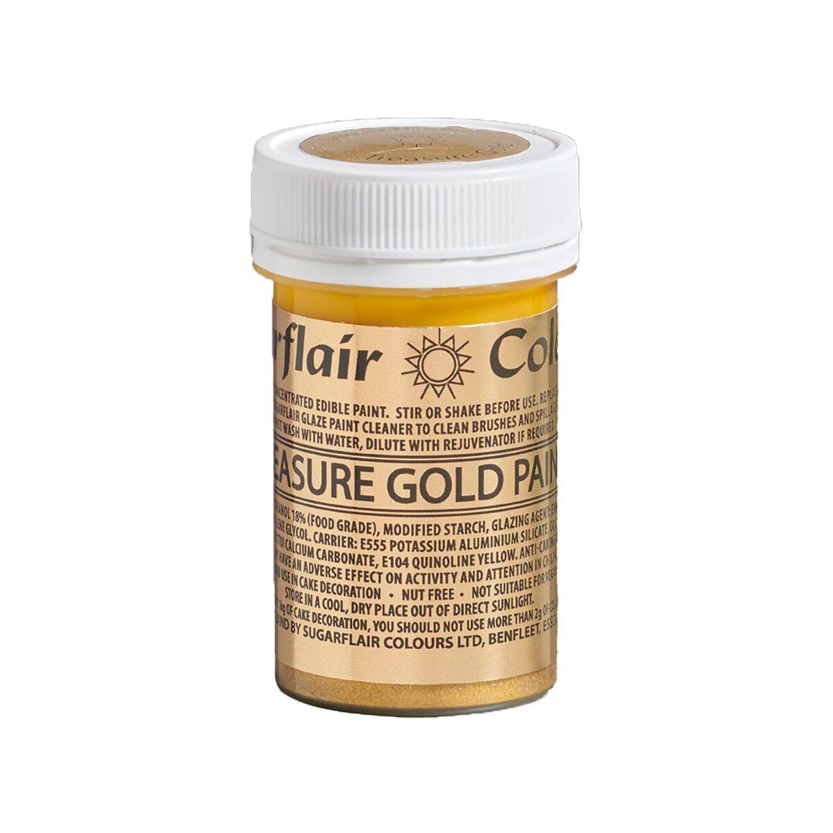 Sugarflair Matt Food Paints -TREASURE GOLD -Ματ Βρώσιμο Χρώμα Ζωγραφικής -Χρυσό 20γρ