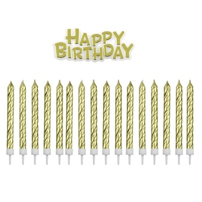 PME Gold Candles &amp; &#39;Happy Birthday&#39; candle 17τμχ - Σετ Κεράκια Χρυσά ίσια και κεράκι &#39;Happy Birthday&#39;