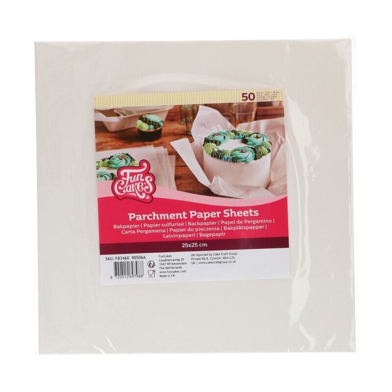 SALE!!! Funcakes Parchment Papers  -Σετ 50τεμ -  Αντικολλητικά τετράγωνα φύλλα ψησίματος 25εκ