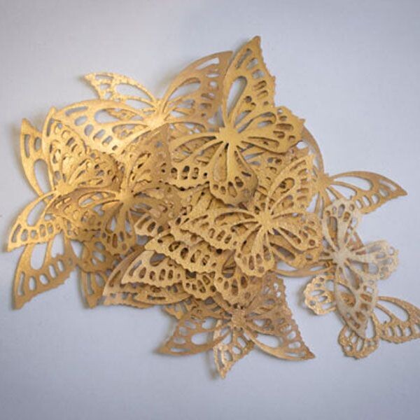 ζ24 03 Crystal Candy Gold Metallic Wafer Butterflies 22τμχ - Βρώσιμες Πεταλούδες από Βάφλα σε μεταλλικό Χρυσό