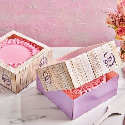 2 τεμ. FunCakes Cake Box -PURE - 21x21x9εκ. -  Σετ 2τεμ κουτί με παράθυρο μωβ με σχέδιο