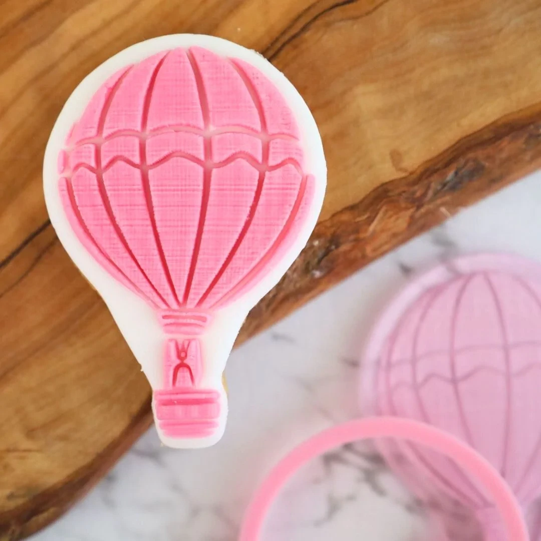 Sweet Stamp -Cookie Cutter &amp; Embosser -HOT AIR BALLOON - Σετ πλαστικό κουπ πατ και σφραγίδα Αερόστατο