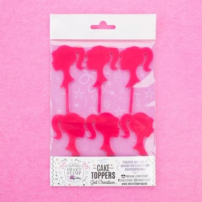 Sweet Stamp Cupcake Toppers  -Barbie Head Silhouette -6 τεμ. Hot Pink - Πλαστικά Τόπερ Μπάρμπι σε φούξια