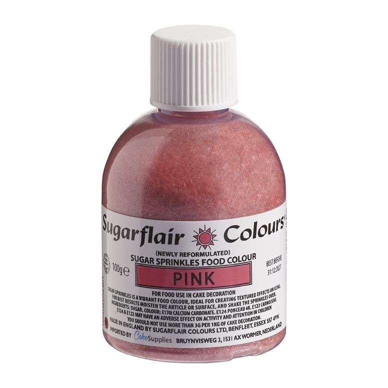 Sugarflair -Sparkling Sugar Sprinkles -PINK 100g - Χρωματιστή Ζάχαρη - Ροζ