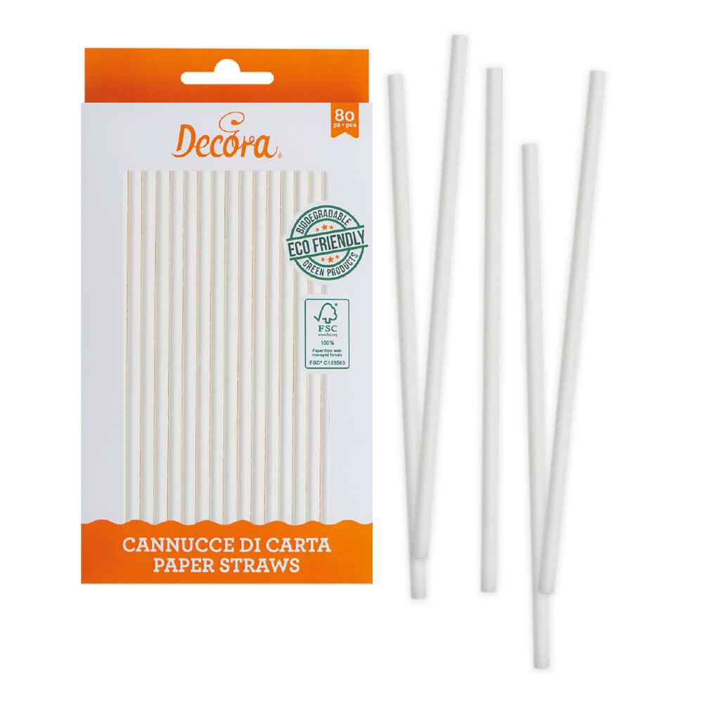 DECORA Eco Paper Straws -WHITE 80 τμχ - Χάρτινα καλαμάκια/Στικς Λευκά