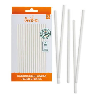 DECORA Eco Paper Straws -WHITE 80 τμχ - Χάρτινα καλαμάκια/Στικς Λευκά
