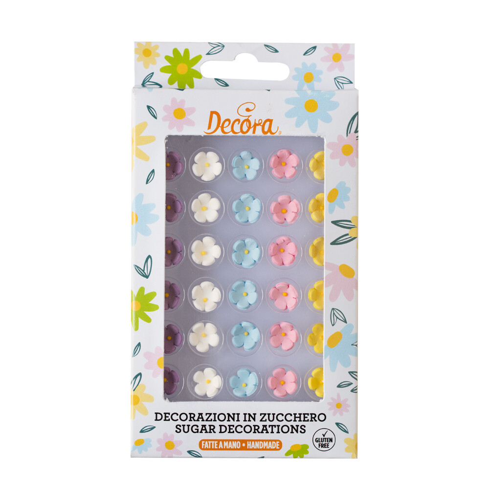 DECORA Sugar Decorations -SMALL BLOSSOMS -ASSORTED COLOURS - Βρώσιμα διακοσμητικά ζαχαρωτά Λουλούδια/Άνθη 30 τμχ σε 5 διαφορετικά χρώματα