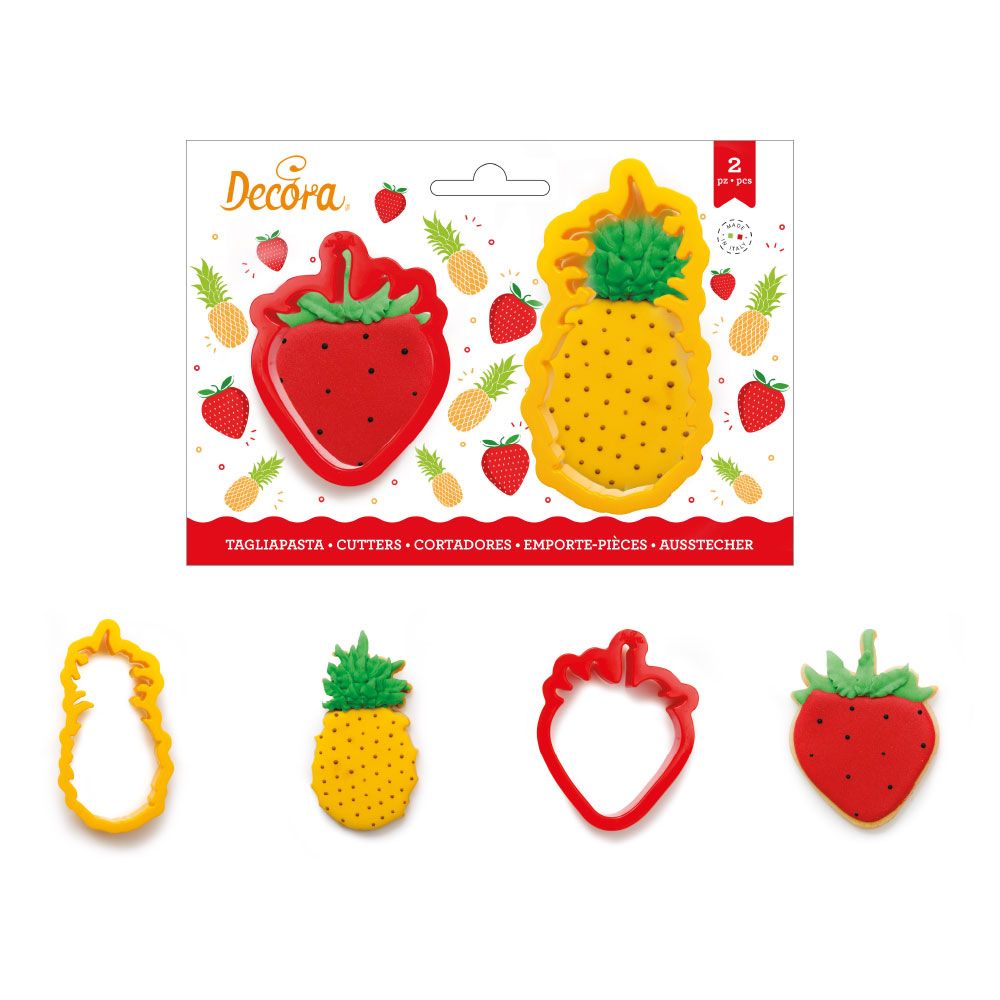 DECORA Cutters -PINEAPPLE &amp; STRAWBERRY -Σετ 2 πλαστικά κουπ πατ Ανανάς και Φράουλα