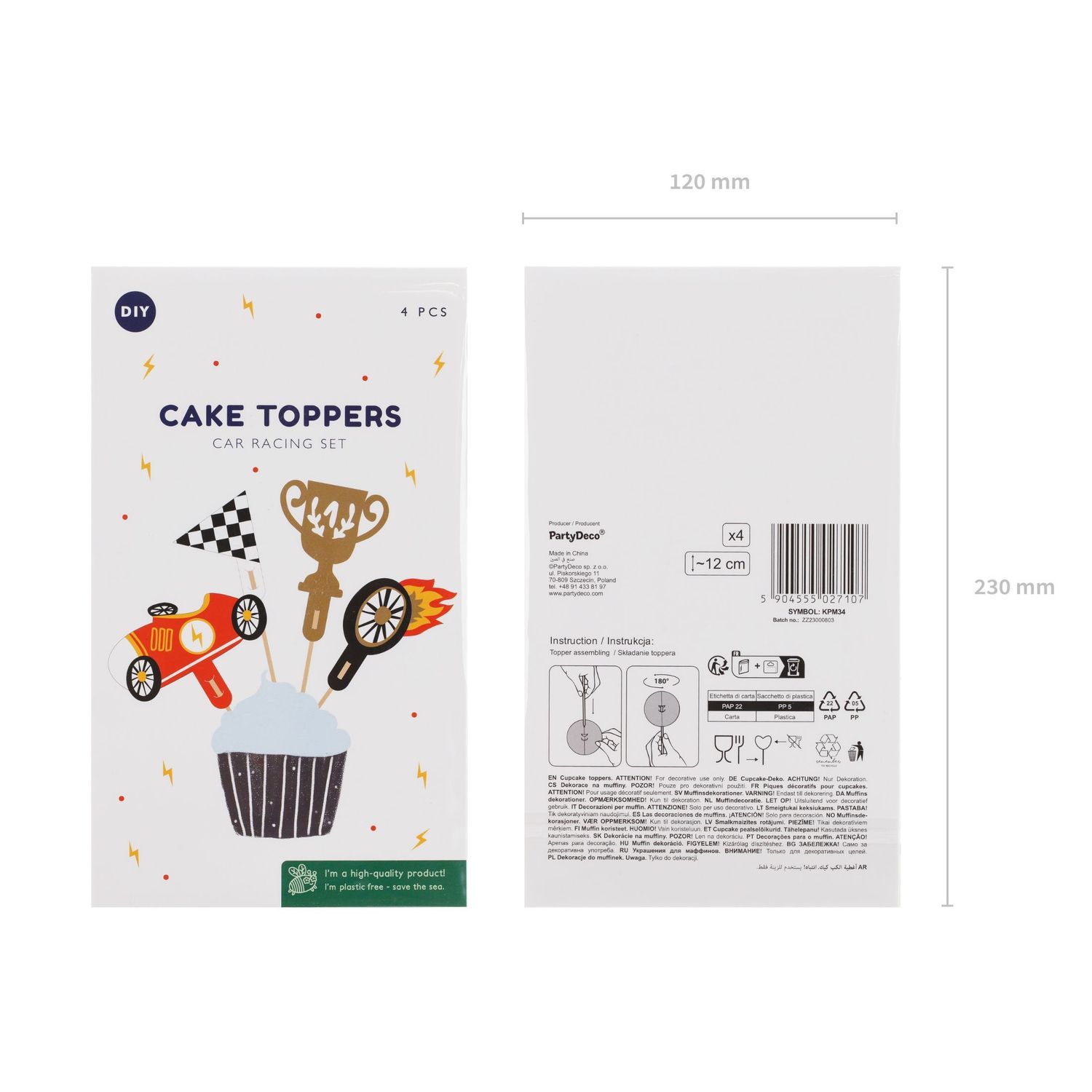 PartyDeco Cupcake Toppers -CARS  - Σετ 4τεμ Τόπερ με θέμα τα Αγωνιστικά Αυτοκίνητα