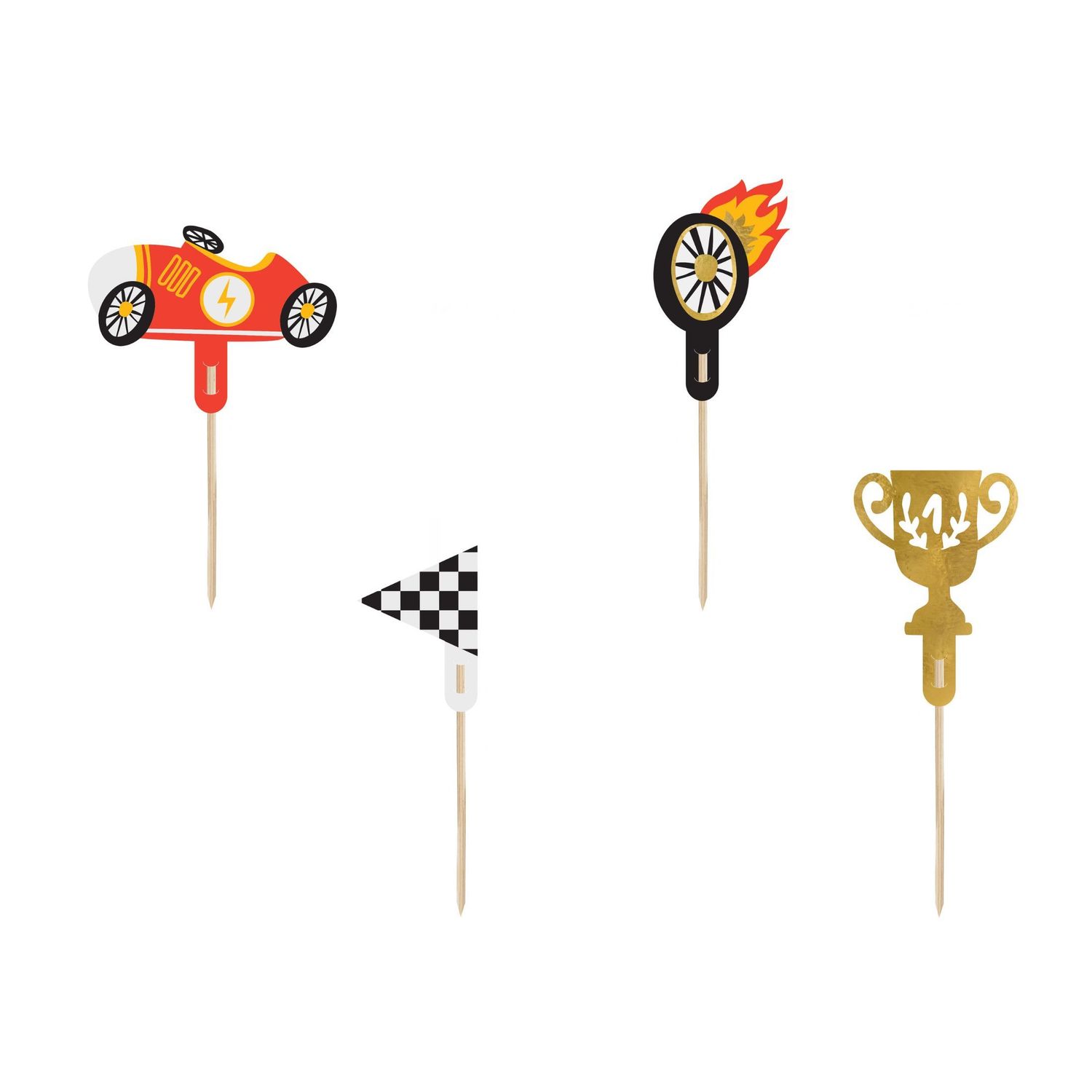 PartyDeco Cupcake Toppers -CARS  - Σετ 4τεμ Τόπερ με θέμα τα Αγωνιστικά Αυτοκίνητα