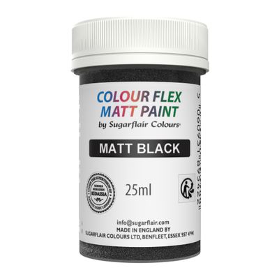 Sugarflair Colour Flex Matt Paint -BLACK -Ματ Βρώσιμο Χρώμα Ζωγραφικής -Μαύρο 25ml