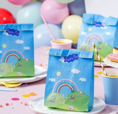 Peppa Pig Paper Gift Bags &amp; Stickers 8 τμχ - Χάρτινα σακουλάκια δώρου και Αυτοκόλλητα Πέππα το Γουρουνάκι