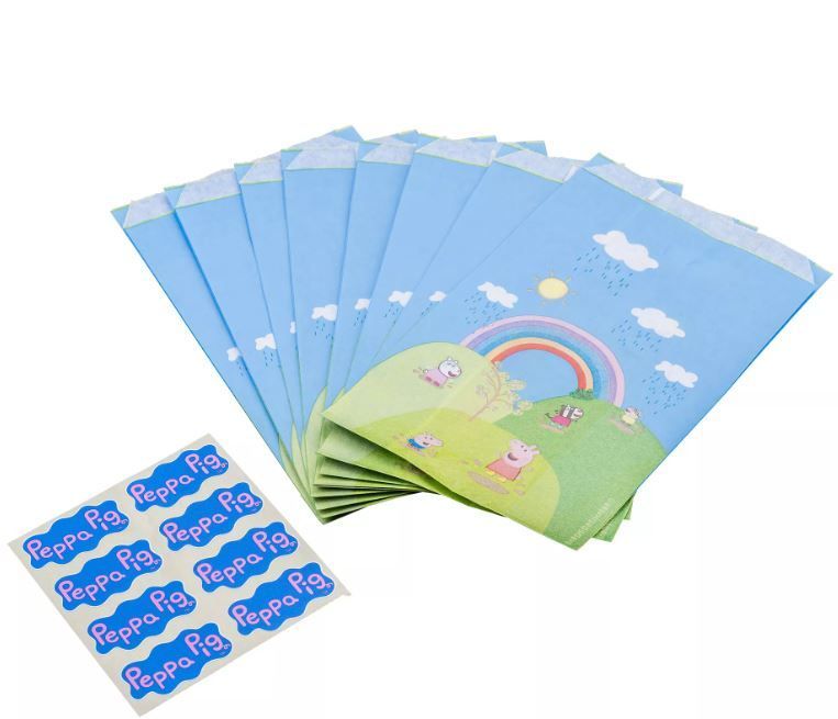 Peppa Pig Paper Gift Bags &amp; Stickers 8 τμχ - Χάρτινα σακουλάκια δώρου και Αυτοκόλλητα Πέππα το Γουρουνάκι