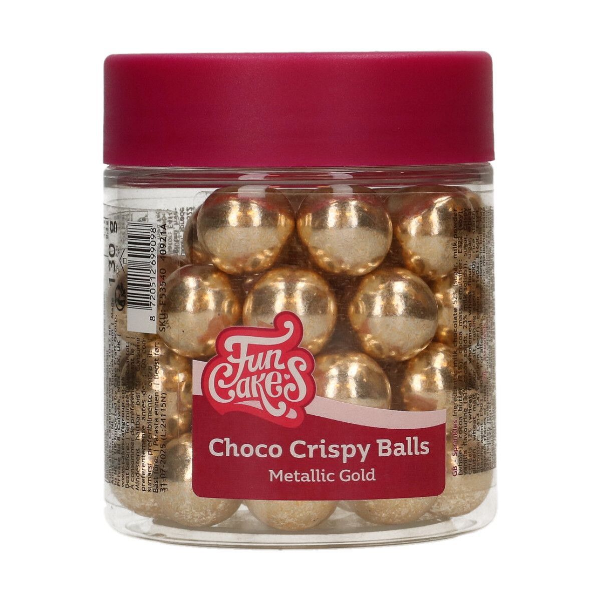 FunCakes Choco Crispy Balls - Metallic Gold 130g - Σοκολατένιες Τραγανές Μεγάλες Πέρλες Μεταλλικό Χρυσό