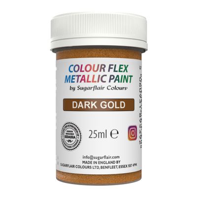 Sugarflair Colour Flex Metallic Paint -DARK GOLD 25g -Μεταλλικό Βρώσιμο Χρώμα Ζωγραφικής -Σκούρο Χρυσό 25ml