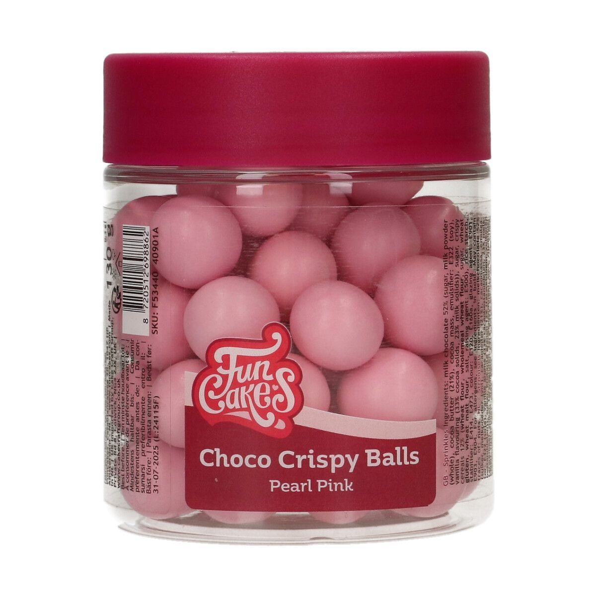 FunCakes Choco Crispy Balls - PEARL PRINCESS PINK 130g - Σοκολατένιες Τραγανές Μεγάλες Πέρλες Ροζ Περλέ