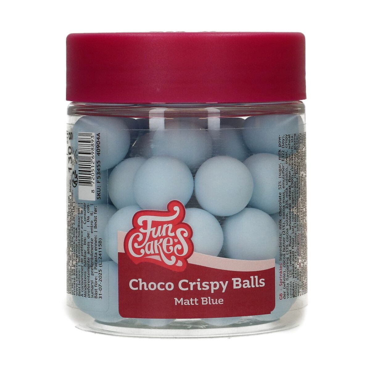 FunCakes Choco Crispy Balls - Matt Blue 130g - Σοκολατένιες Τραγανές Μεγάλες Πέρλες Ματ Γαλάζιο